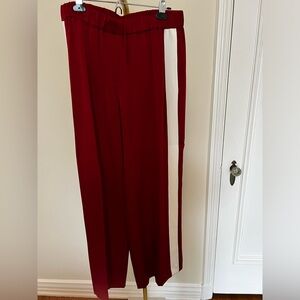 Elizabeth and james red silky track pant, white stripe. Medium.
